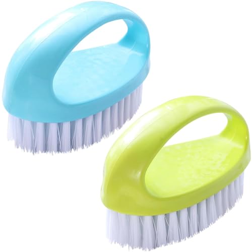 Scrubbing Brushes for Cleaning Small Scrub Brush with Nylon Stiff Bristles | 2 Pack Heavy-Duty Scrubber Cleaner Brush Multi-Purpose Cleaning Brush for Bathroom,Showe,Sink,Kitchen,Bathtub,Floor -Compact - color: Green+blue