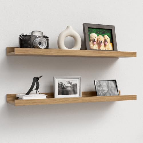 Boswillon Floating Shelves Set of 2, Long Wall Shelf with Lip, 24in, Oak | Display Ledge Shelf for Room Wall, Wall Decor Shelves for Bathroom, Living Room, Bedroom, Kitchen, Nursery Room, Rustic, Wood - color: Oak, size: 23.6 in