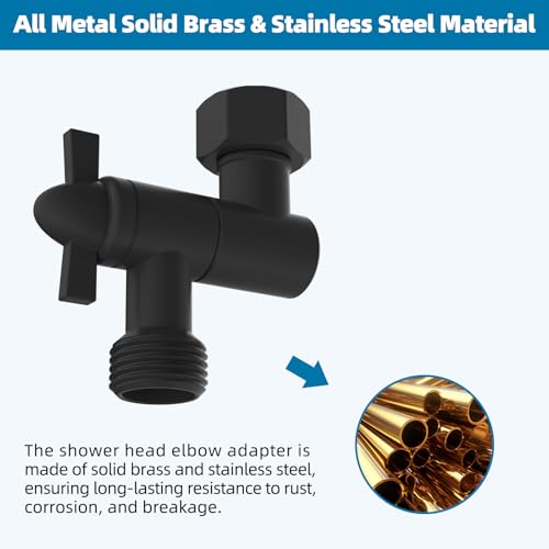 Hibbent All Metal Shower Head Elbow Adapter, 360 ° Adjustable Swivel Brass Shower Head Adapter, Stainless Steel Shower Arm Extension for Fixed and Rain Showerhead, Wall Mounted, Matte Black - color: Matte Black
