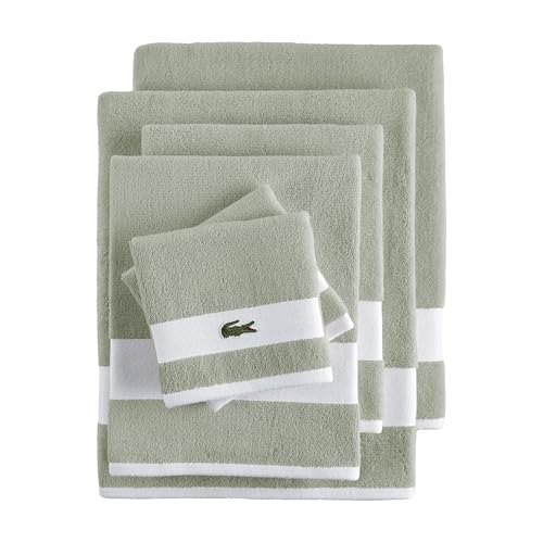 Lacoste Sport Stripe 6-Piece Luxury Cotton Towel Set – Made with 100% Soft Supima Cotton, Absorbent & Quick-Drying, Includes 2 Bath Towels, 2 Hand Towels, 2 Washcloths, Aloe - color: Aloe