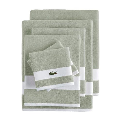 Lacoste Sport Stripe 6-Piece Luxury Cotton Towel Set – Made with 100% Soft Supima Cotton, Absorbent & Quick-Drying, Includes 2 Bath Towels, 2 Hand Towels, 2 Washcloths, Aloe - color: Aloe