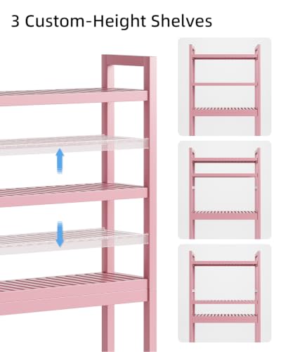 SMIBUY Bathroom Storage Shelf, Bamboo Over-The-Toilet Organizer Rack, Freestanding Toilet Space Saver with 3-Tier Adjustable Shelves (Pink) - color: Pink