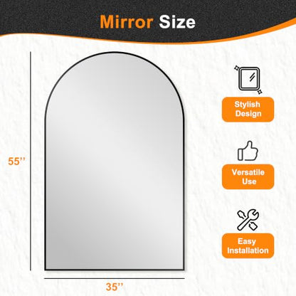 Arched Bathroom Mirror, 55"x35", Black - color: Black, size: 55"L x 35"W