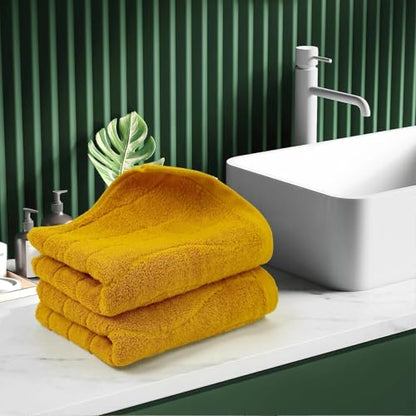 Jacquotha Wavy Striped Cotton Hand Towels, Set of 2 | Dry Your Hand Instantly, 13x29 Inches, Mustard Fall Kitchen Bathroom Towel - color: Mustard