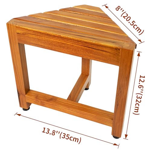VaeFae Teak Wood Corner Shower Stool for Shaving Foot Rest, Small | Sturdy Design, Triangle Space-Saving Frame, Non-Slip Feet, Easy To Clean