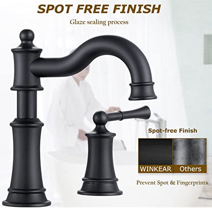 Roman Bathroom Sink Faucet Deck Mount or Wall Mount Installation Pop-up Drain Assembly with Overflow Deck Plate and Water Supply Lines Included (3 Hole Deck Mount, Matte Black) - color: Matte Black, style: 3 Hole Deck Mount