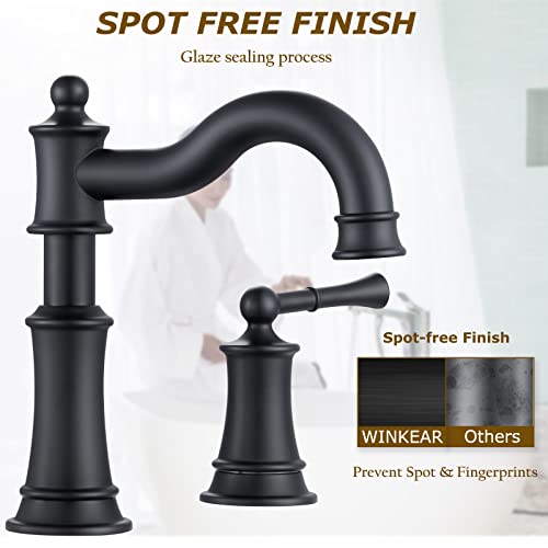 Roman Bathroom Sink Faucet Deck Mount or Wall Mount Installation Pop-up Drain Assembly with Overflow Deck Plate and Water Supply Lines Included (3 Hole Deck Mount, Matte Black) - color: Matte Black, style: 3 Hole Deck Mount