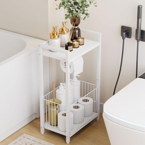 IBUYKE Toilet Paper Holder Stand Bathroom Tissue Roll Dispenser TLJ020W | Freestanding,with Extra Space for Rolls Magazines Wet Wipes, for 7–9 rolls of standard toilet paper,White - color: White