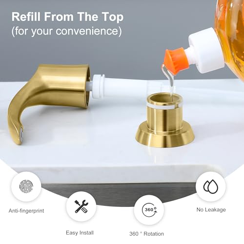Kitchen Sink Soap Dispenser with 17 Ounce Large Bottle, G080BG | Brushed Gold, Built in Sink Soap Dispenser, Kitchen Soap Dispenser, Refill from Top - color: Gold, size: with Bottle