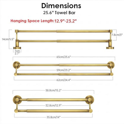 Double Towel Bar Bathroom Towel Rack Towel Rod Holder Antique Brass | Adjustable 16-26 In,Wall Mounted Towel Holder, Stainless Steel, Rustproof, Towel Bar Rod Hanger Hardware Accessories Hotel - color: Antique Brass