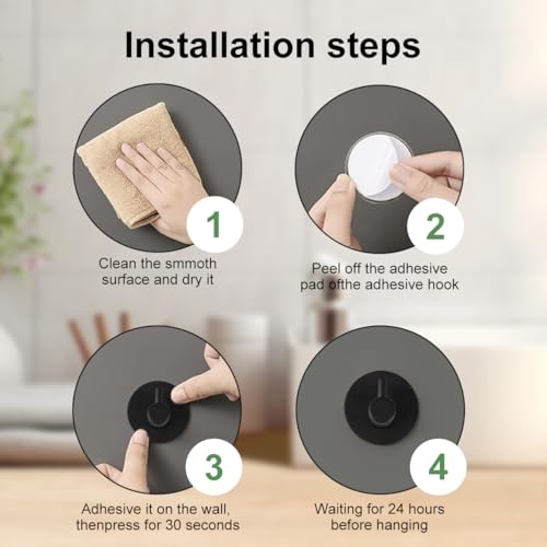 4 Pcs Stainless Steel Adhesive Hooks, Heavy Duty Waterproof Wall Hooks for Hanging Hat,Towel Robe Hook Rack WallMount- Bathroom and Bedroom (Round Black) - color: Black, size: Round