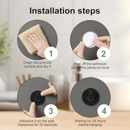 4 Pcs Stainless Steel Adhesive Hooks, Heavy Duty Waterproof Wall Hooks for Hanging Hat,Towel Robe Hook Rack WallMount- Bathroom and Bedroom (Round Black) - color: Black, size: Round