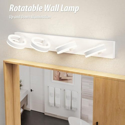 LED Bathroom Light Fixtures, 33inch White Vanity Lights, Modern 4 Light Acrylic Wall Sconces, 350° Rotatable Wall Lighting Fixture Over Mirror - color: White, size: 4 Lights
