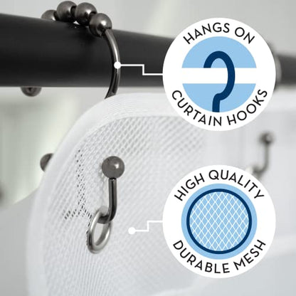 S&T INC. Shower Organizer and Caddy, 2 Pack, 14" x 30", White | Quick-Dry Mesh, 7 Pockets, Shower Caddy and Bathroom Organizer, Hangs on Existing Shower Curtain Hooks, Cruise Essential - color: Clear