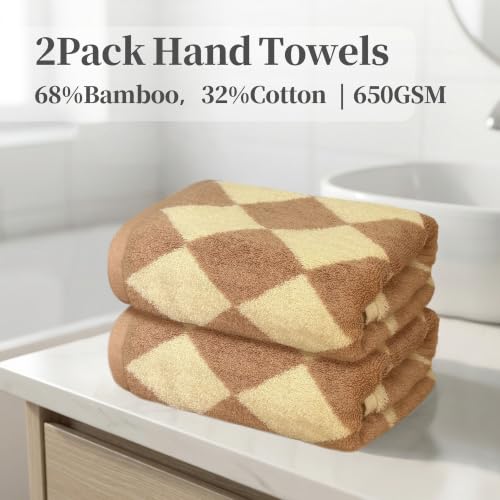 VOOVA & MOVAS 2 Pack Brown Hand Towels, 68% Rayon from Bamboo, 32% Cotton, 32x16 Inches, Ultra Soft Highly Absorbent for Bathroom Gym,Diamond - color: Brown Diamond