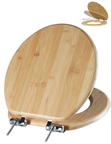 Angol Shiold ROUND Bamboo Wood Toilet Seat Soft Close 16.5Inch | Zinc Alloy Strong Hinges, Light, Easy to Install & Clean, Up to 400 lbs (Round 16.5", Natural Bamboo) - color: Soft Close, size: Round -16.5"