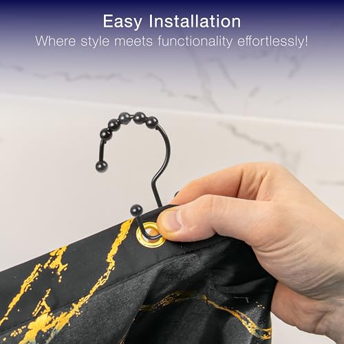 2lbDepot Double Shower Curtain Hooks Rings (Matte Black Decorative Finish) Premium Rust Resistant Stainless Steel Metal Hook, Roller Balls Glide on Shower Rods, Set of 12 Pieces - color: Black