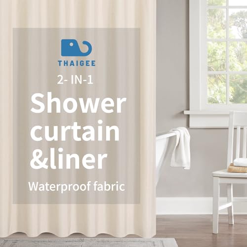Waterproof Fabric Shower Curtain,No Liner Needed,72x72,Cream | 2-in-1 Design,Linen Textured,100% Waterproof TPU-Laminated Backing,Magnetic Weighted,Machine Washable,For Bathroom,Hotel - color: Cream, size: 72"W x 72"L (Pack of 1)