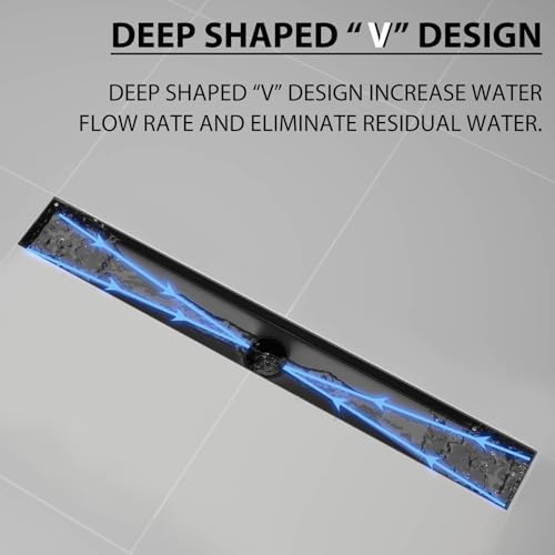 SaniteModar 24 inch Linear Shower Drain Matte Black with Tile Insert Grate | AISI 304 Stainless Steel Brushed Shower Floor Drain Rectangle Linear Drain with Hair Fliter and Adjustable Feet - color: Matte Black, size: 24 inch