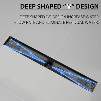 SaniteModar 24 inch Linear Shower Drain Matte Black with Tile Insert Grate | AISI 304 Stainless Steel Brushed Shower Floor Drain Rectangle Linear Drain with Hair Fliter and Adjustable Feet - color: Matte Black, size: 24 inch