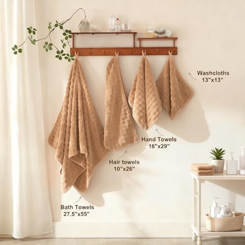 COZYART Lint Free 8 Pcs Bathroom Towels Set Ultra Soft Microfiber Tan | Fluffy, Thick, Highly Absorbent, Fast Dry, No Shedding, No Pilling, Fade Resistant, Durable, Long-lasting - color: Tan