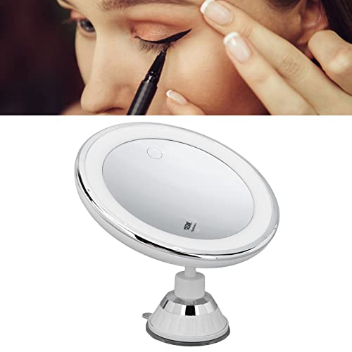 10X Magnifying Makeup Mirror with Lights, Rechargeable Powerful Locking Suction Cup Bathroom Shower 360 Degree Rotation Portable Cosmetic Intelligent Switch for Home Travel Lighted Vanity Tabletop