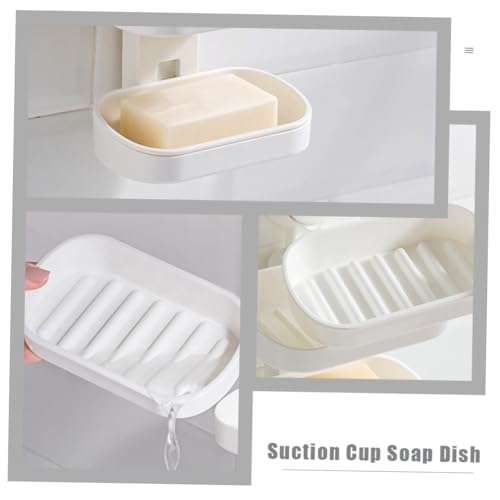 Double-Layer Wall Mount Soap Dish Holder with Suction Cup No Drilling Bathroom Soap Box for Shower Abs Material Draining Tray Extends Bar Life Easy Install Organizer