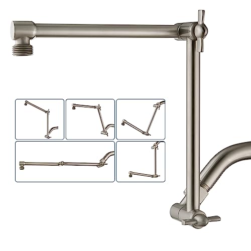 BRIGHT SHOWERS Brass Shower Arm Extender for Rain and Handheld Shower Head, 14 Inch Universal Shower Head Extension Arm, Adjustable Height & Angle, Brushed Nickel - color: Brushed Nickel, style: 14 Inch