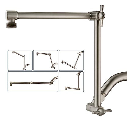 BRIGHT SHOWERS Brass Shower Arm Extender for Rain and Handheld Shower Head, 14 Inch Universal Shower Head Extension Arm, Adjustable Height & Angle, Brushed Nickel - color: Brushed Nickel, style: 14 Inch