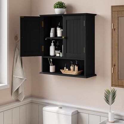 Smuxee Black Wall Cabinet, Small, 2-Door Medicine Cabinet with Adjustable Shelves, Over Toilet, For Kitchen and Laundry Rooms - color: Black Small