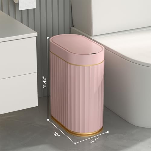ELPHECO Sensor Trash Can with Lid, 2 Gallon, Bathroom Trash Bin, Pink Gold | Automatic Garbage Can, Waterproof Plastic Wastebasket, Slim Bin for Dorm Room, Bathroom and Office - color: Pink Gold