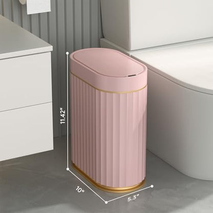 ELPHECO Sensor Trash Can with Lid, 2 Gallon, Bathroom Trash Bin, Pink Gold | Automatic Garbage Can, Waterproof Plastic Wastebasket, Slim Bin for Dorm Room, Bathroom and Office - color: Pink Gold