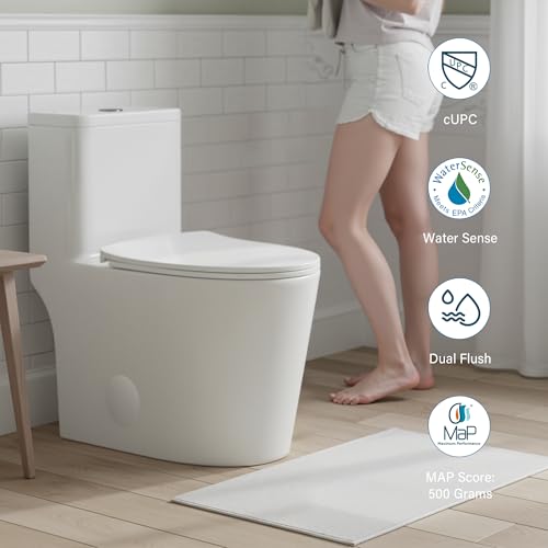 HEATGENE One Piece Toilet with Soft Close Seat, Dual Flush (0.9/1.3GPF) High-Efficiency Modern Bathroom Toilet Bowl with 17.13" Comfortable Seat Height, 12" Rough-In, White, HG-6636