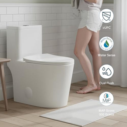 HEATGENE One Piece Toilet with Soft Close Seat, Dual Flush (0.9/1.3GPF) High-Efficiency Modern Bathroom Toilet Bowl with 17.13" Comfortable Seat Height, 12" Rough-In, White, HG-6636