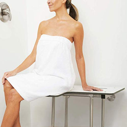 Seachrome 26" x 22.5" Lift-Assist ADA L-Shaped Reversible Bathroom Shower Bath Transfer Seat, Folding Wall-Mounted White Phenolic Seat with Swing Down Legs - color: White, size: 26 x 22.5 in.