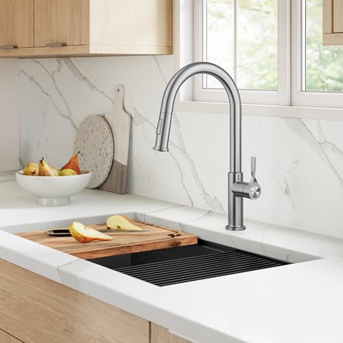 KRAUS Torak Pull Down Kitchen Faucet in Spot-Free Stainless Steel with 2 Function Sprayer, Pre-Attached Water Lines, and Mounting Hardware, KPF-2840SFS - color: Spot Free Stainless Steel, style: Pull-Down Faucet