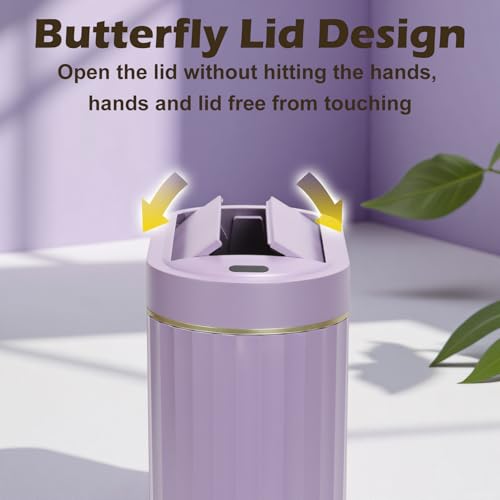SYNCVIBE Bathroom Sensor Trash Can, 2 Gallon, Butterfly Lid, Purple | Automatic Garbage Can, IPX5 Waterproof Trash Bin, Under-Counter Wastebasket for Bedroom and Living Room - color: Purple