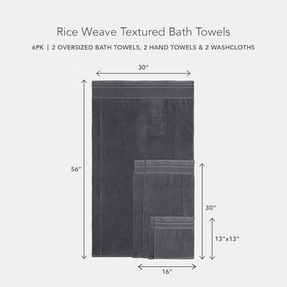 Texere 100% Organic Cotton Rice Weave Jacquard 700 GSM Luxury Bath Towel Sets - Ultra Soft and Absorbent Hotel Quality, 2 Large Bath Towels, 2 Hand Towels, 2 Washcloths (Rice Weave, Charcoal, 6 Piece) - color: Charcoal (Rice Weave)