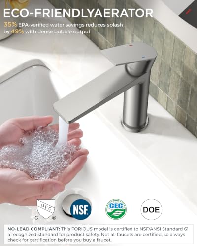 FORIOUS Brushed Nickel Bathroom Faucet 1 Hole, Commercial Bathroom Faucets | Single Lever Rv Bathroom Faucet One Hole, Vanity Faucet for Bthroom Sink 1 Hole with Deck Plate, Drain, Hoses, for Camper - color: Stainless Steel
