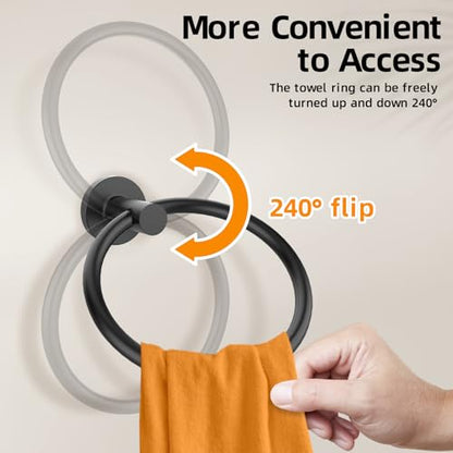 Matte Black Towel Ring 2Pack, SUS304 Stainless Steel Hand Towel Holder for Bathroom Kitchen, Modern Style Towel Hanger, Thicken Ring Towel Holder, Towel Rack Round Wall Mounted (2, Black) - color: Black