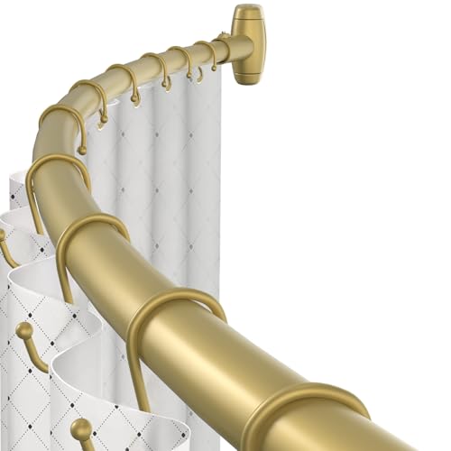 TOPROD Curved Shower Curtain Rod 48-72 Inches Adjustable Round Shower Rods | Gold,Rounded Bowed,Stainless Steel,More Shower Space,Need to Drill,for Bathroom, Bathtub - color: Gold