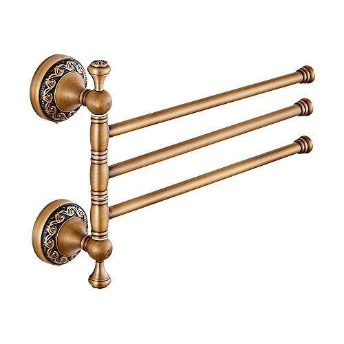 Leyden Swivel Towel Bar, Antique Brass 3 Arm Swing Towel Rack Towel Rotated Bar Holder Brass Wal