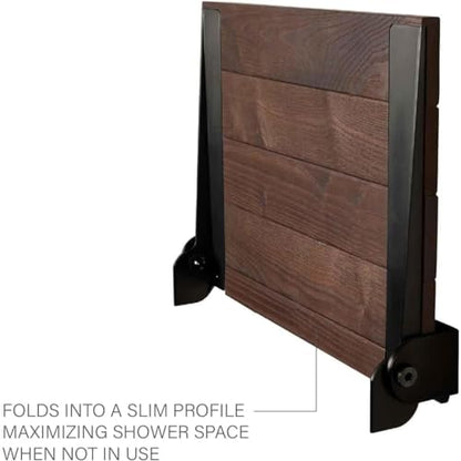 Seachrome 18 inch Silhouette Slimline Folding Wall Mount Shower Bench Seat, Natural Ash Wood Thermacor Seat with Matte Black Frame - color: Walnut Ash Wood With Matte Black Frame