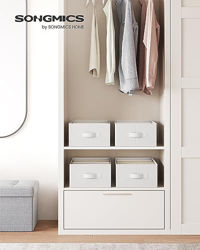 SONGMICS Set of 4 Large Size Wardrobe Clothes Organizers, 6-Compartment Foldable Drawer Organizers with Handles, 16.5 x 11.8 x 6.7 Inches, for Pants, Sweaters, Jeans, Cloud White URUS009W04 | 6-Compartment Foldable Drawer Organizers with Handles, 16.5 x 1