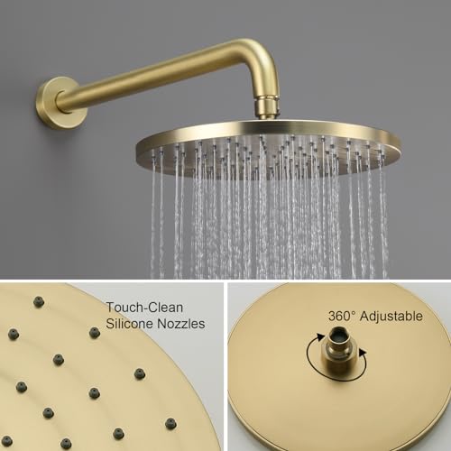 Iriber Shower System Wall Mounted Shower Faucet Mixer Set with Luxury High Pressure Shower head and 3-Setting Handheld, Bathroom Shower Trim Kit Contain Pressure Balance Valve,Brushed Gold - color: Brushed Gold