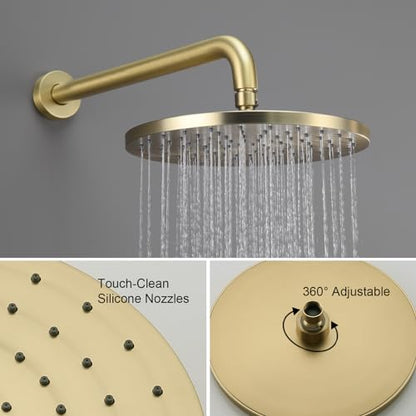 Iriber Shower System Wall Mounted Shower Faucet Mixer Set with Luxury High Pressure Shower head and 3-Setting Handheld, Bathroom Shower Trim Kit Contain Pressure Balance Valve,Brushed Gold - color: Brushed Gold