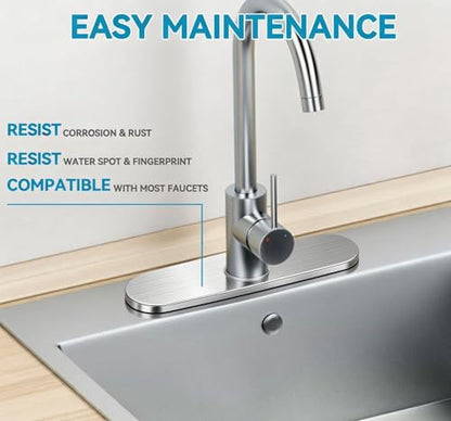 MAAYAYA 10" Kitchen Sink Deck Plate, Faucet Hole Cover, 8" Widespread, 1 or 3 Hole | MAAYAYA Nickel Runway Deck Plate Escutcheon, 304 SS, Foam Gasket; Secures with Faucet's Own Hardware, No Extra Nuts - color: Nickel-Runway