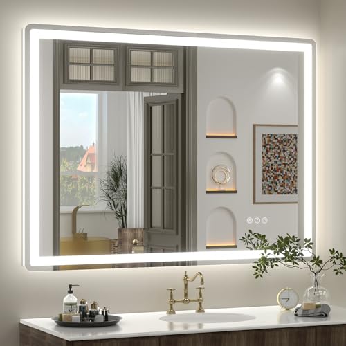 SMIROR 40x30 LED Lighted Bathroom Vanity Mirror with Lights for Wall | Front Lit and Backlit, Rounded-Corner Rectangle, 3 Color, Anti-Fog, Memory, Tempered Glass, UL, Horizontally/ Vertically - color: Frameless, size: 40"L x 30"W