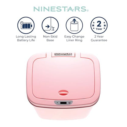 Ninestars 3 Gallon Automatic Trash Can, 12L Touchless Motion Sensor Bathroom or Bedroom Garbage Can with Odor-Sealing Lid, Impact-Resistant ABS Plastic, Pink - color: Pink