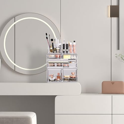 READAEER Makeup Organizer 3 Pieces Cosmetic Storage Case with 6 Drawers (Clear) - color: Clear